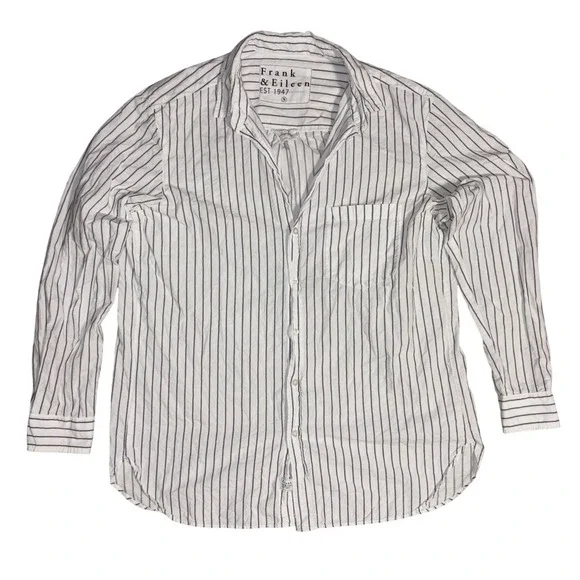 FRANK & EILEEN Joely Button Up Shirt Womens S White Black Stripe Cotton Italy - Picture 1 of 11